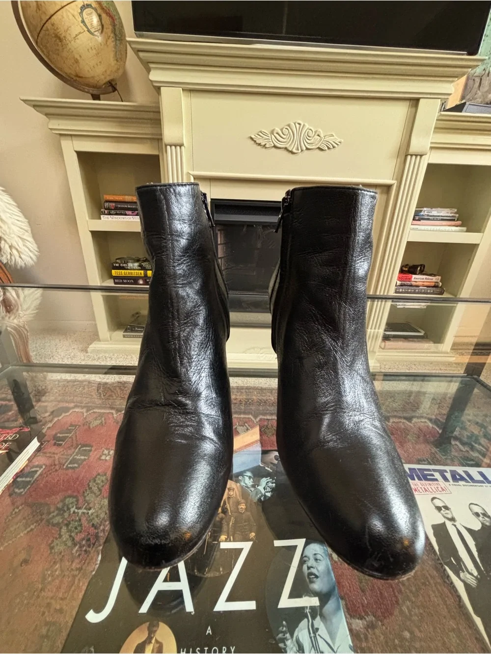 💥 LANVIN PARIS Black Leather Side-Zip Wedge Ankle Boots Booties Sz 9.5 💥 - Picture 6 of 7